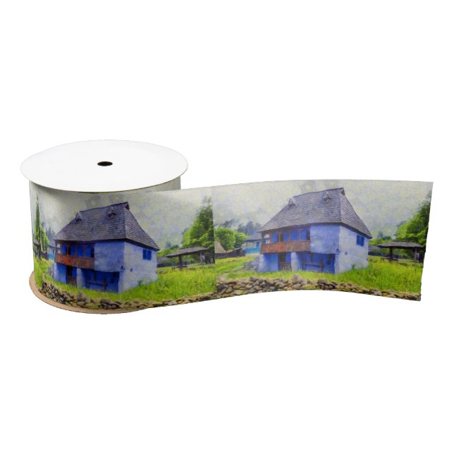 Blauhausmalerei Satinband (Spule)