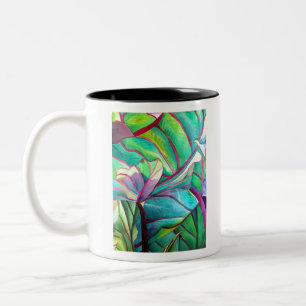 Blauhawaii Tropische Blattfolienkunst Zweifarbige Tasse