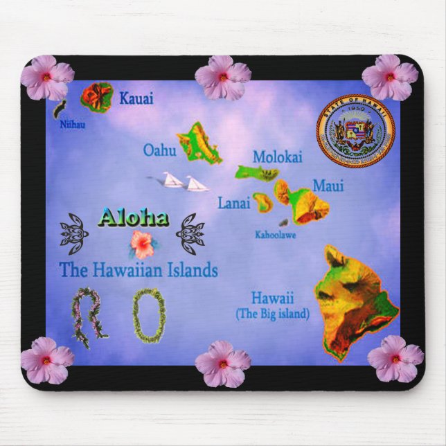 Blauhawaiianische Inselkarte Mousepad (Vorne)
