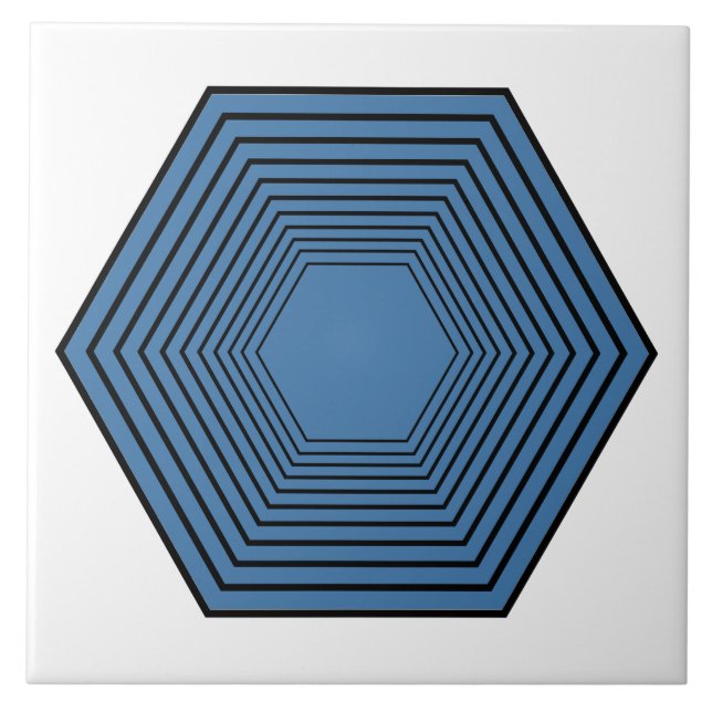 Blauhexagon-Trichter minimalistisch geometrisch Fliese (Vorderseite)