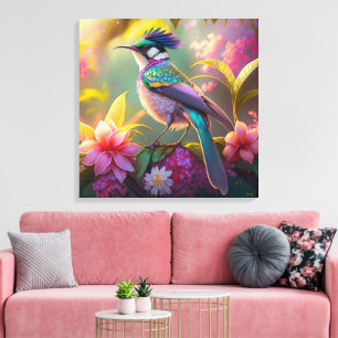 Blaukamm Regenbogen-Schwingen-Nektarvogel Fantasie Leinwanddruck