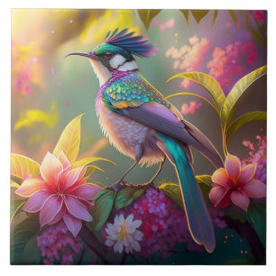 Blaukammiger Regenbogenflügel-Sonnenvogelfantasiev Fliese