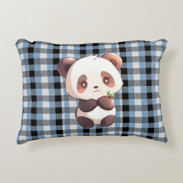 Blaukariertes Panda-Dekokissen Dekokissen