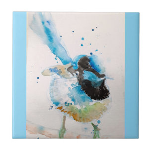 Blaukehlnestling Zaunkönig Aquarell Babyblau Austr Fliese