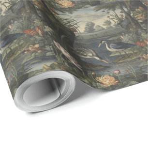 Blaukranich-Chinoiserie-Antike-Botanik-Erbe Geschenkpapier