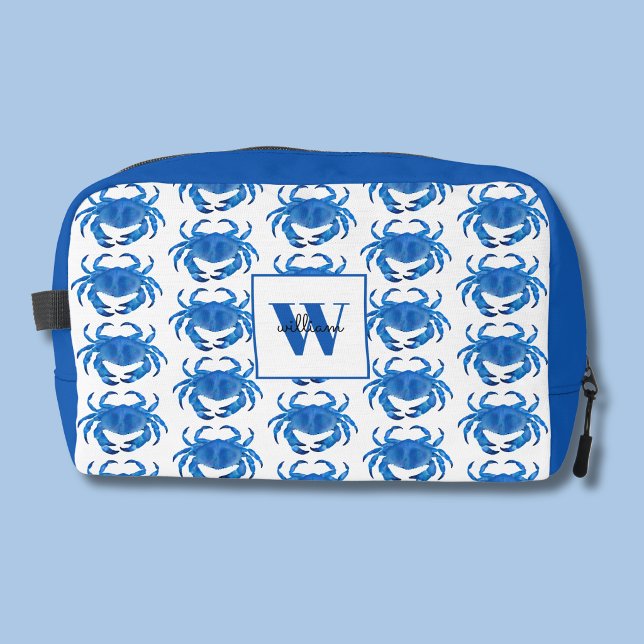 Blaukrebsmuster Waschbeutel (Blue crab personalized dopp kitt bag front)