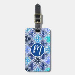 Blaulackiertes marokkanisches Fliesenmuster Gepäckanhänger
