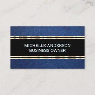 Blauledertextur Gold Trim Metallic Foil Visitenkarte
