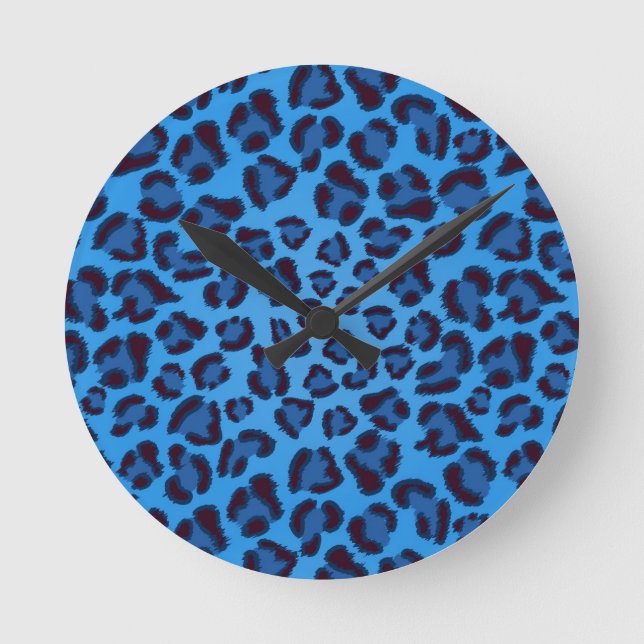 Blauleopartextur Runde Wanduhr (Vorderseite)