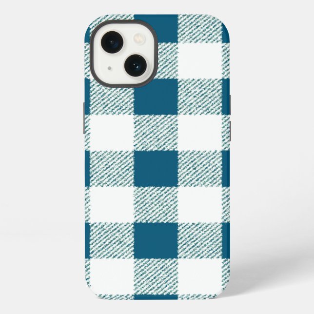 Bläulich Grün Gingham Karomuster iPhone Hülle (Rückseite)
