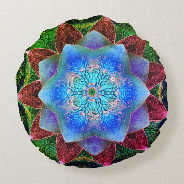 Bläuliche Blume Rundes Kissen (Rückseite)