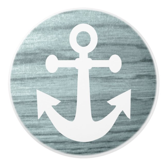 Bläuliche Holztäfelung mit Nautical Anchor drucken Keramikknauf (Vorderseite)