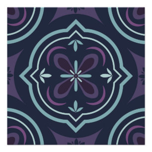 Bläuliches florales Fliesenmuster Poster