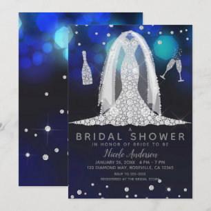 Blaulicht-Diamant-Hochzeitskleid Brautparty Einladung