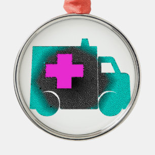 Blaulicht Krankenwagen Krankenschwester Rettungssa Silbernes Ornament