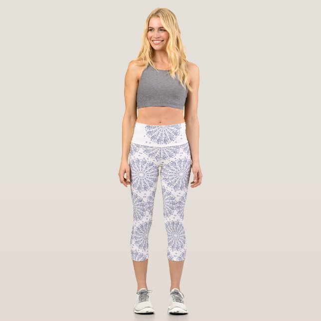 Blaumandala-Muster Capri Leggings (Vorderseite)