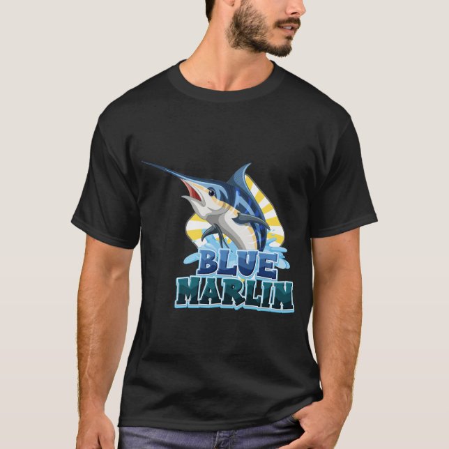 Blaumarlin-Fischhemd mit Kartonzeichen T-Shirt (Vorderseite)