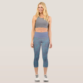 Blaumarmormuster Capri Leggings