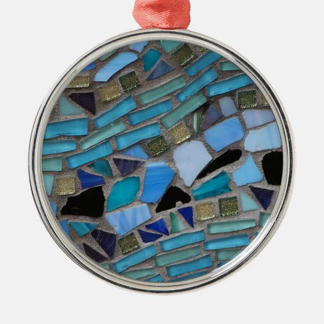 Blaumeer-Glas-Mosaik Silbernes Ornament (Vorne)