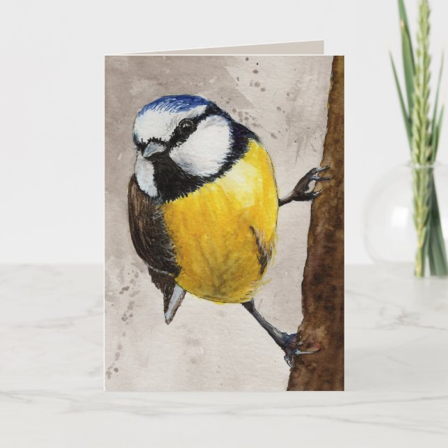 Blaumeise Aquarell Malerei Vogel Karte (Vorderseite)