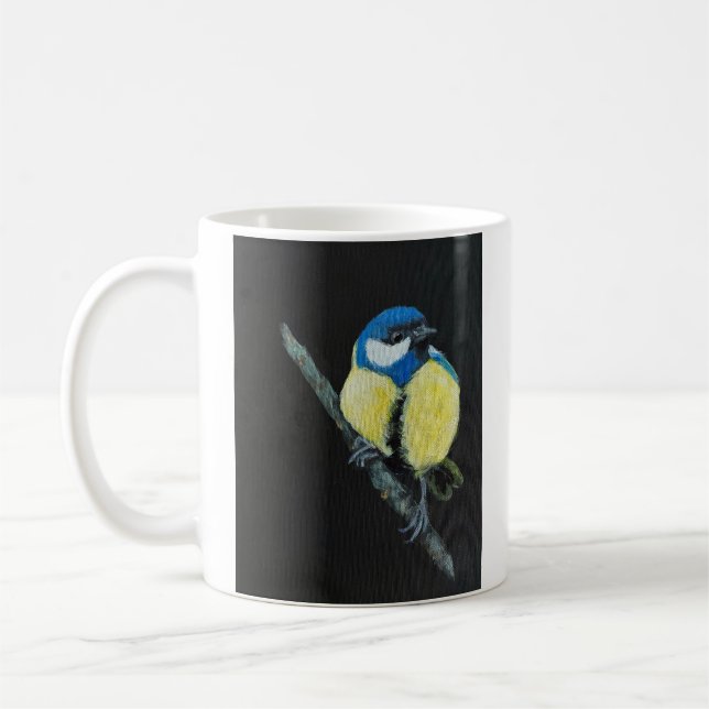 Blaumeise auf Ast Kunst-Mokkatasse Kaffeetasse (Links)