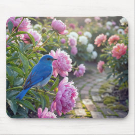 Blaumeise auf einer rosa Pfingstrose Mousepad