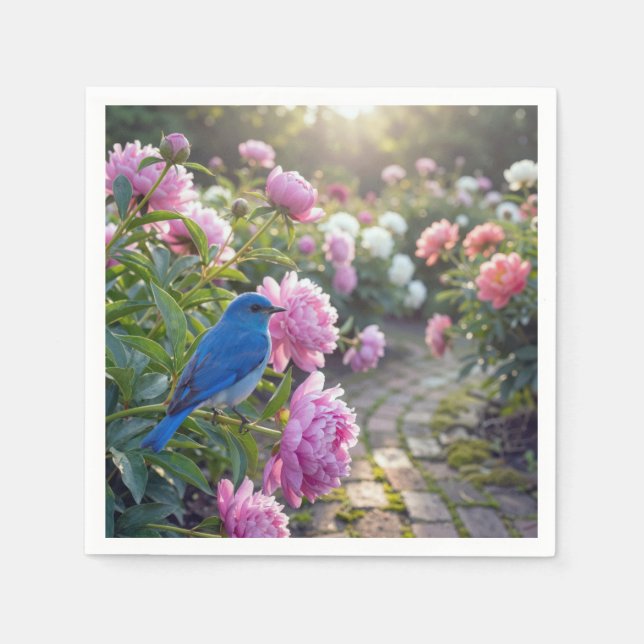 Blaumeise auf einer rosa Pfingstrose Serviette (Vorderseite)