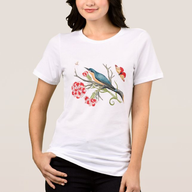 Blaumeise auf Nelken Tri-Blend Shirt (Vorderseite)