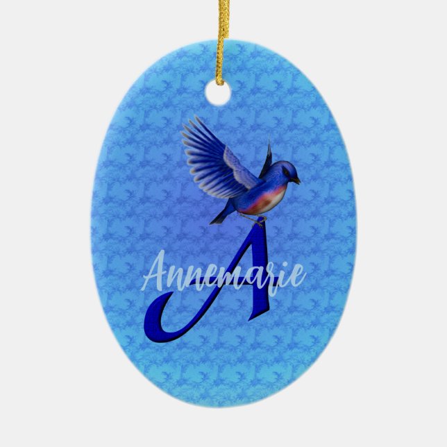 Blaumeise-Monogramm Anfangsbuchstabe A Personalisi Keramik Ornament (Vorne)