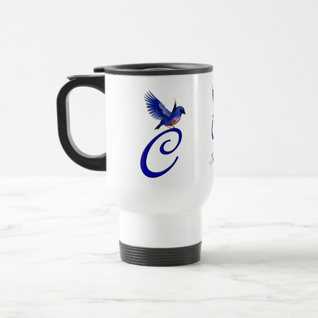 Blaumeise-Monogramm Anfangsbuchstabe C Elegant Per Reisebecher (Links)