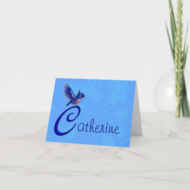 Blaumeise-Monogramm Anfangsbuchstabe C Personalisi Dankeskarte (Vorderseite)