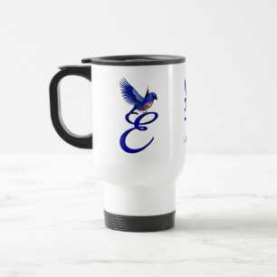 Blaumeise-Monogramm Anfangsbuchstabe E Elegant Per Reisebecher