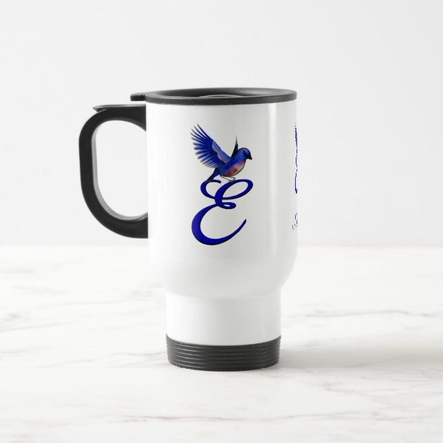 Blaumeise-Monogramm Anfangsbuchstabe E Elegant Per Reisebecher (Links)