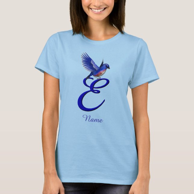Blaumeise-Monogramm Anfangsbuchstabe E Elegant Per T-Shirt (Vorderseite)