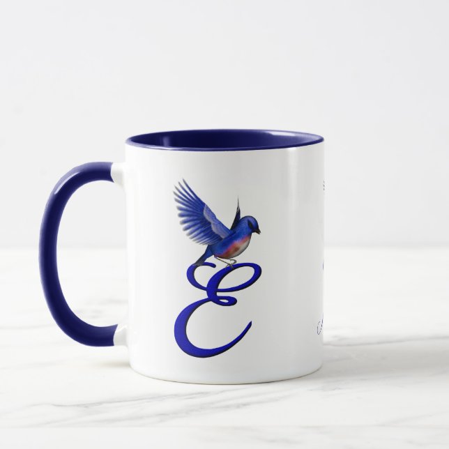 Blaumeise-Monogramm Anfangsbuchstabe E Elegant Per Tasse (Links)