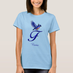 Blaumeise-Monogramm Anfangsbuchstabe F Elegant Per T-Shirt