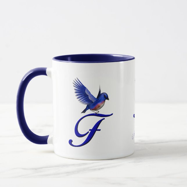 Blaumeise-Monogramm Anfangsbuchstabe F Elegant Per Tasse (Links)