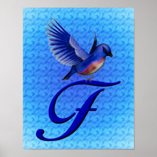 Blaumeise-Monogramm Anfangsbuchstabe F Poster
