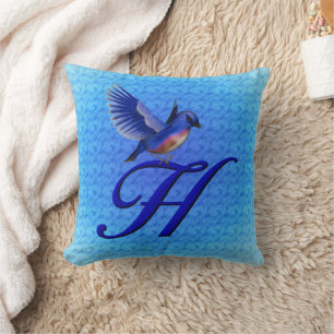 Blaumeise-Monogramm Anfangsbuchstabe H Kissen