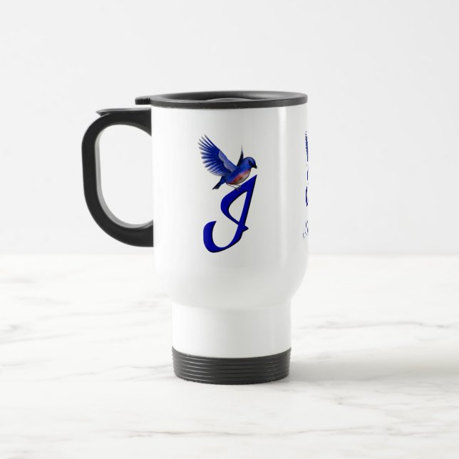 Blaumeise-Monogramm Anfangsbuchstabe I Elegant Per Reisebecher (Links)