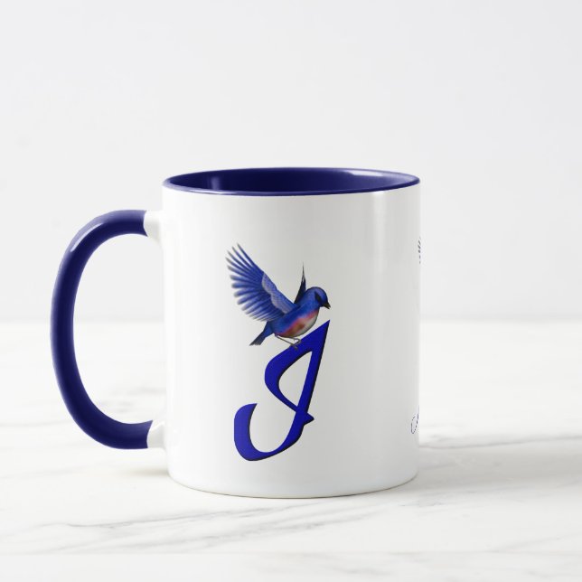 Blaumeise-Monogramm Anfangsbuchstabe I Elegant Per Tasse (Links)