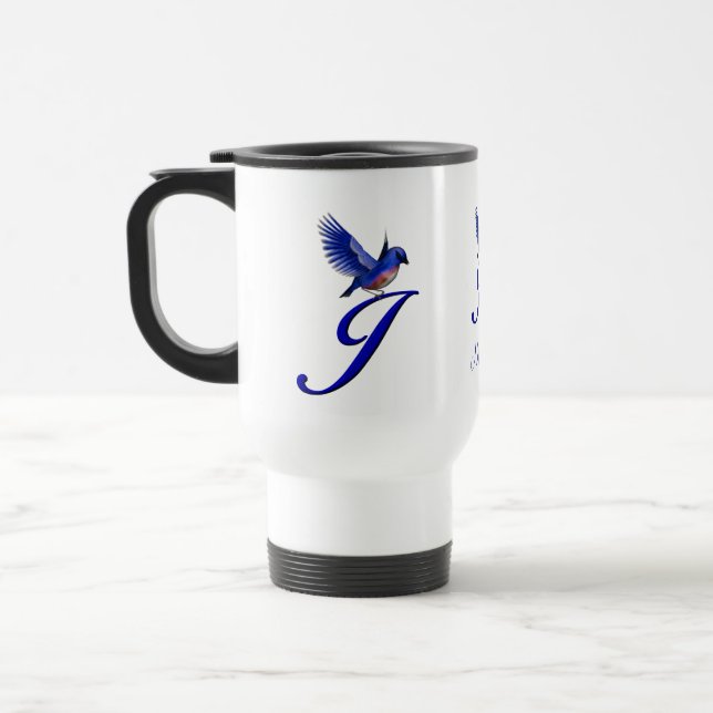 Blaumeise-Monogramm Anfangsbuchstabe J Elegant Per Reisebecher (Links)