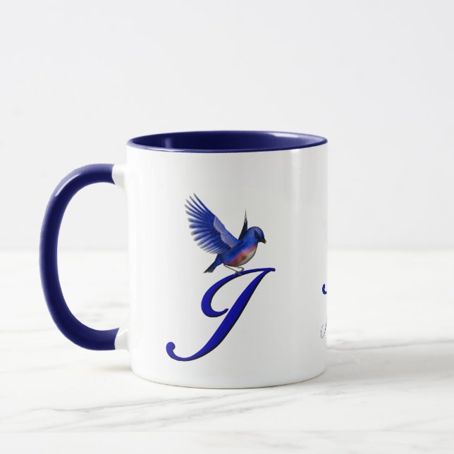 Blaumeise-Monogramm Anfangsbuchstabe J Elegant Per Tasse (Links)