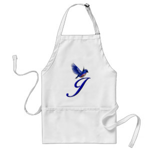 Blaumeise-Monogramm Anfangsbuchstabe J Schürze