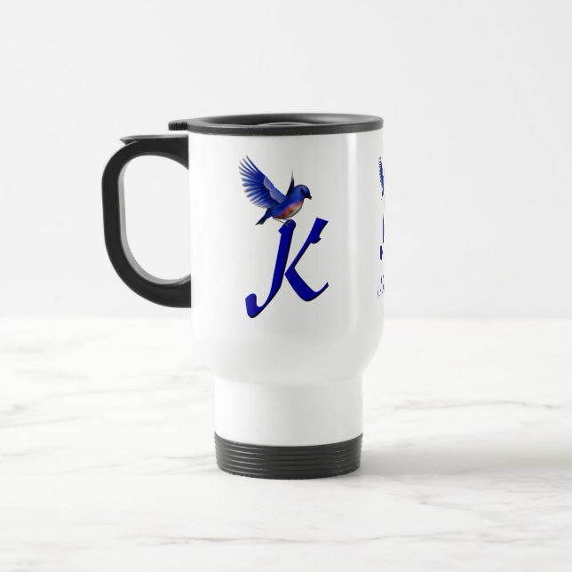 Blaumeise-Monogramm Anfangsbuchstabe K Elegant Per Reisebecher (Links)