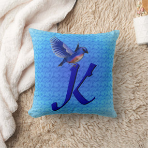 Blaumeise-Monogramm Anfangsbuchstabe K Kissen
