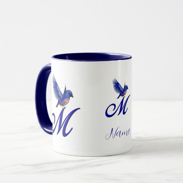 Blaumeise Monogramm Anfangsbuchstabe M Elegant Per Tasse (Vorderseite Links)