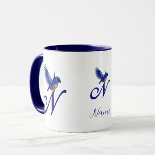 Blaumeise-Monogramm Anfangsbuchstabe N Elegant Per Tasse