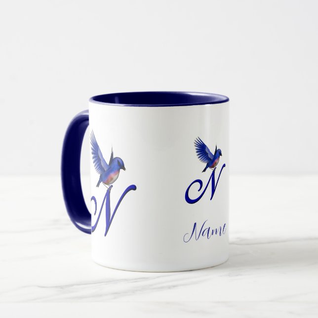 Blaumeise-Monogramm Anfangsbuchstabe N Elegant Per Tasse (Vorderseite Links)