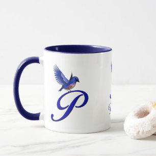 Blaumeise-Monogramm Anfangsbuchstabe P Elegantes P Tasse